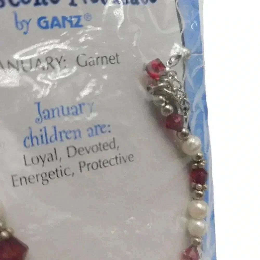 Kids Ganz Faux Pearl Beaded January Birthstone Garnet Necklace Silver Tone
